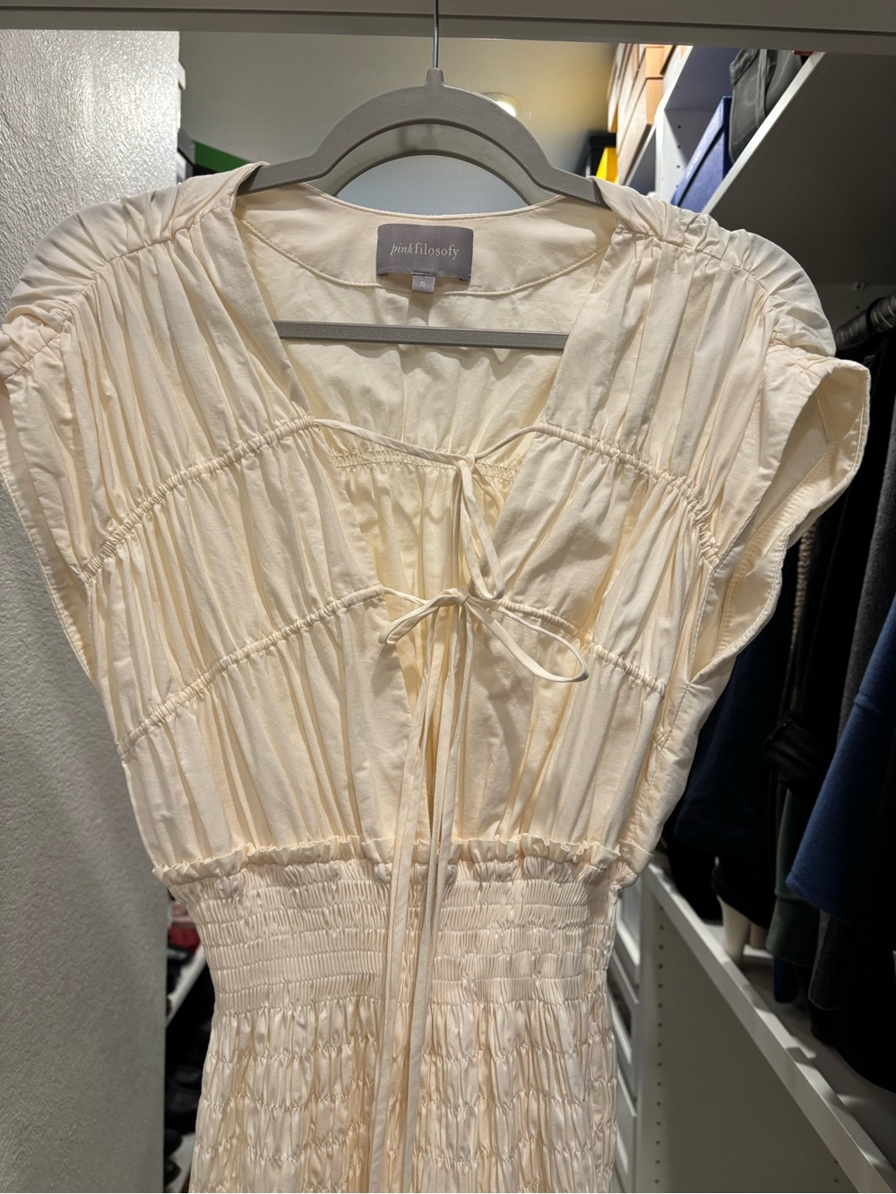 Petal Philosophy Cream Smocked Tie-Front Blouse